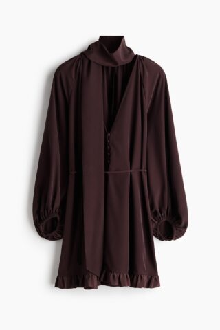 H & M - Jurk met sjaaldetail - Donkerbruin