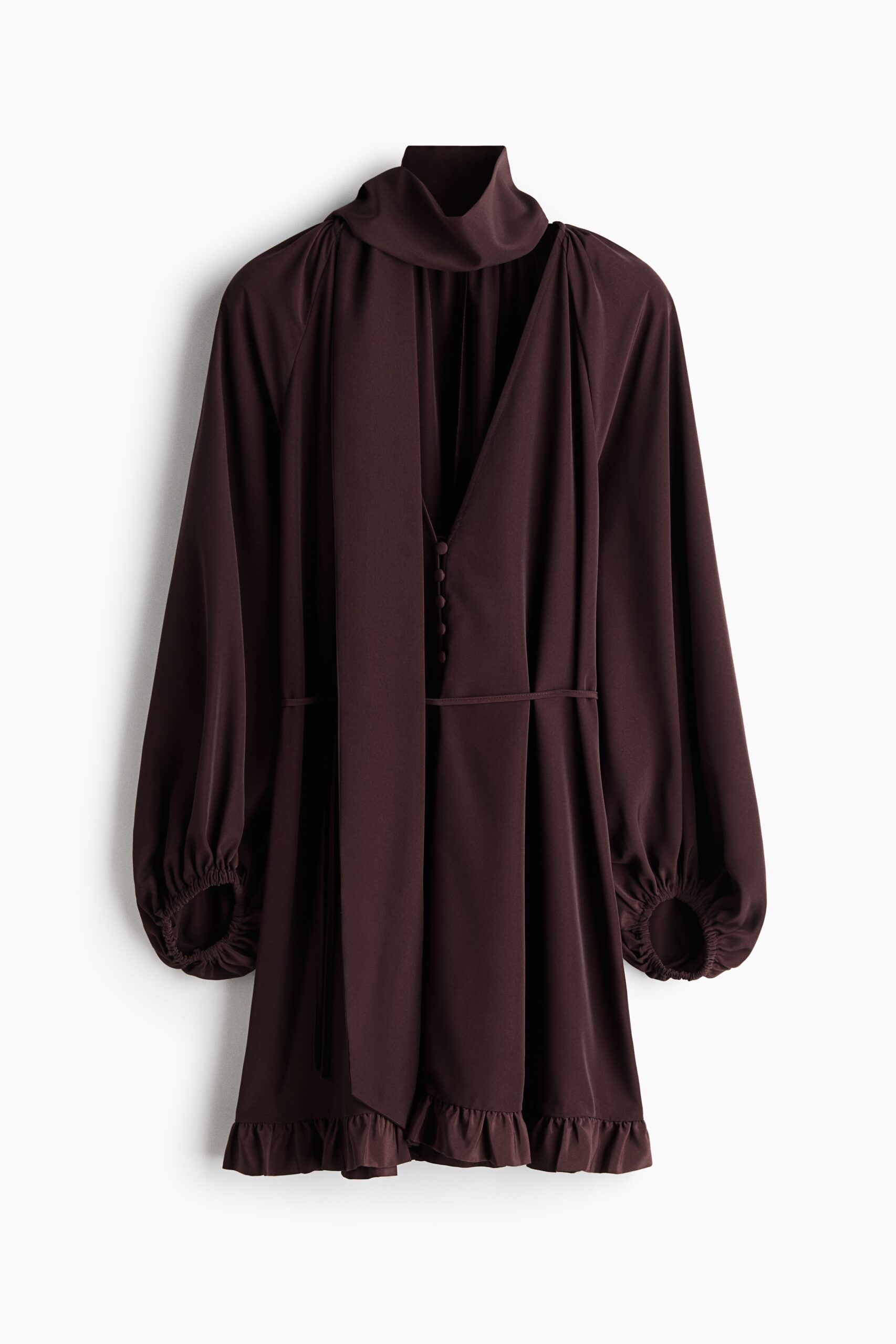H & M - Jurk met sjaaldetail - Donkerbruin