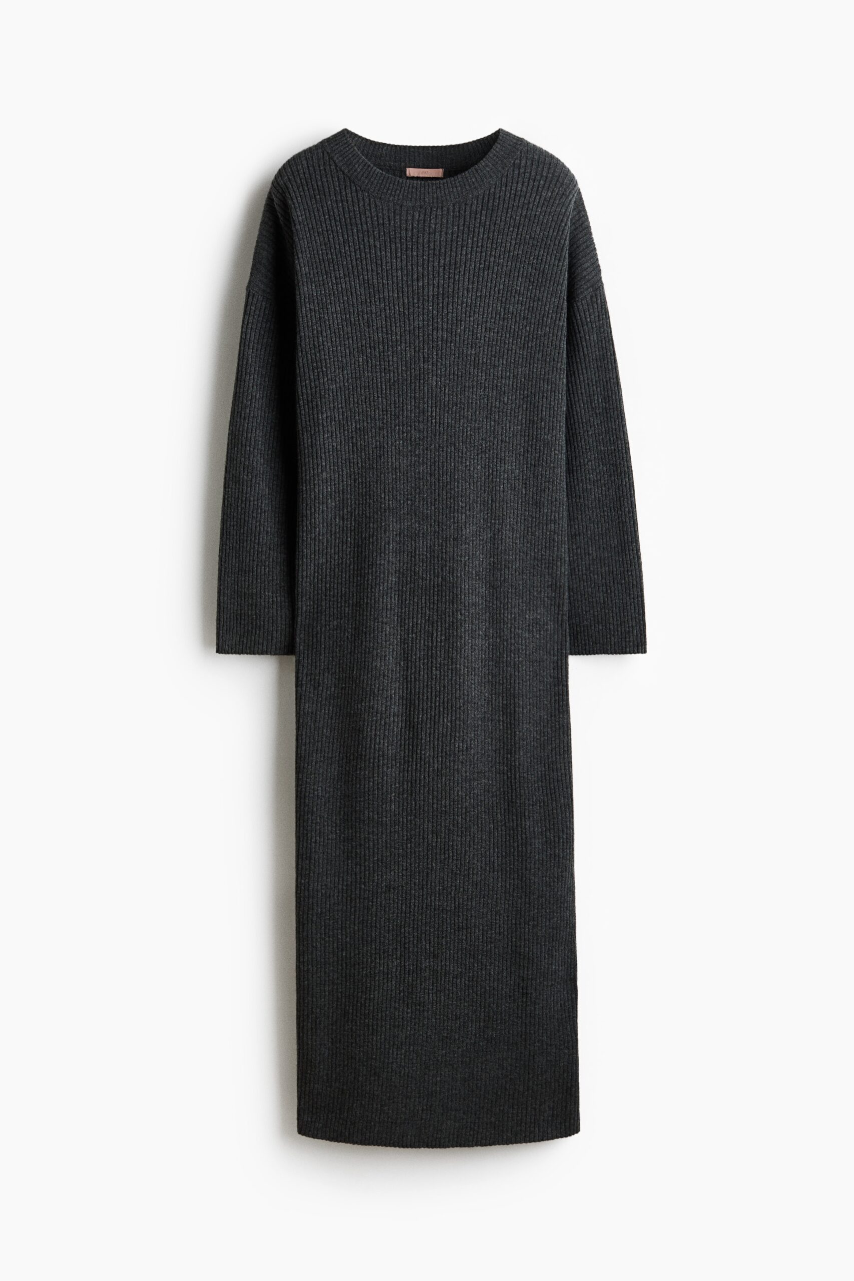 H & M - Ribgebreide jurk - Donkergrijs Gemêleerd