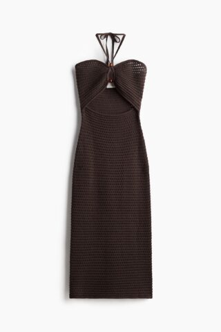 H & M - Halterjurk met gehaakte look - Donkerbruin