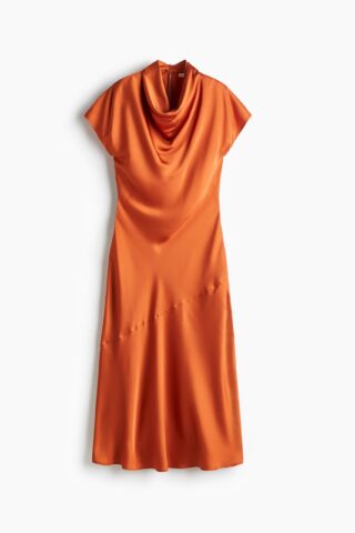H & M - Satijnen jurk met watervalhals - Oranje