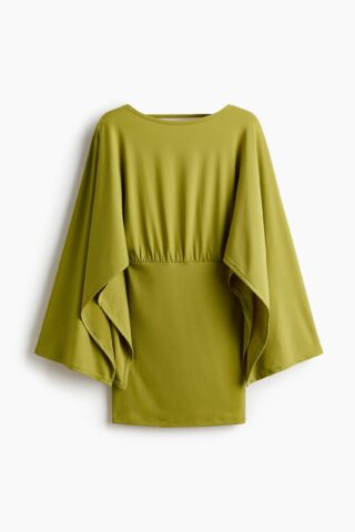 H & M - Cape-sleeved fine-knit dress - Geelgroen