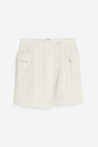 H & M - Structuurgeweven overslagrok - Gebroken Wit/Gestreept