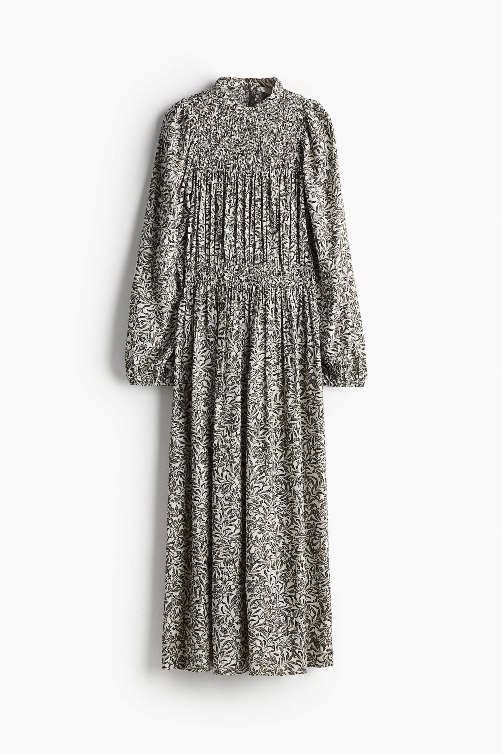H & M - Jurk met smokwerk - Wit/Donkergrijs Dessin