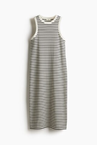 H & M - Geribde midi-jurk - Wit/Zwart Gestreept
