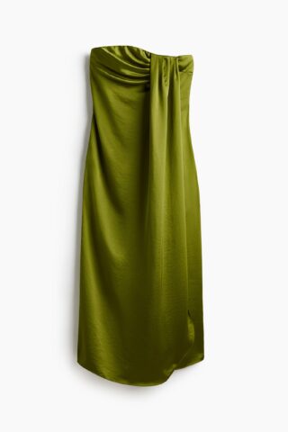 H & M - Satijnen bandeaujurk - Olijfgroen