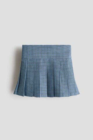 H & M - Plooirok - Dusty Blauw/Geruit