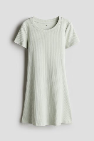 H & M - Tricot jurk met korte mouwen - Lichtgroen