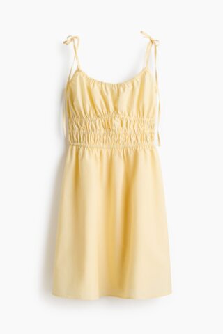 H & M - Katoenen jurk met strikbandjes - Lichtgeel
