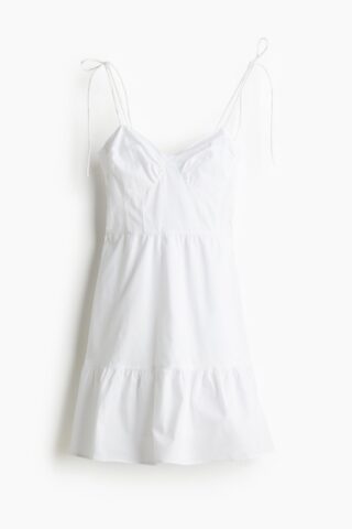 H & M - Popeline jurk met strikbandjes - Wit