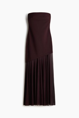 H & M - Bandeaujurk van twee materialen - Donkerbruin