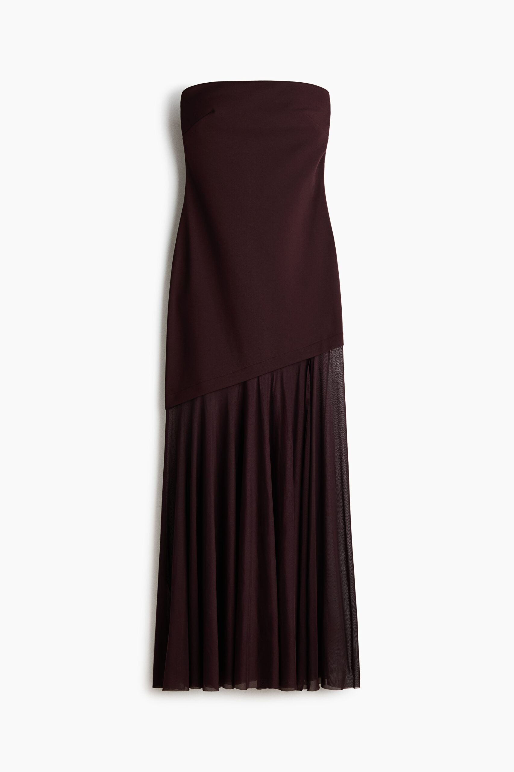 H & M - Bandeaujurk van twee materialen - Donkerbruin