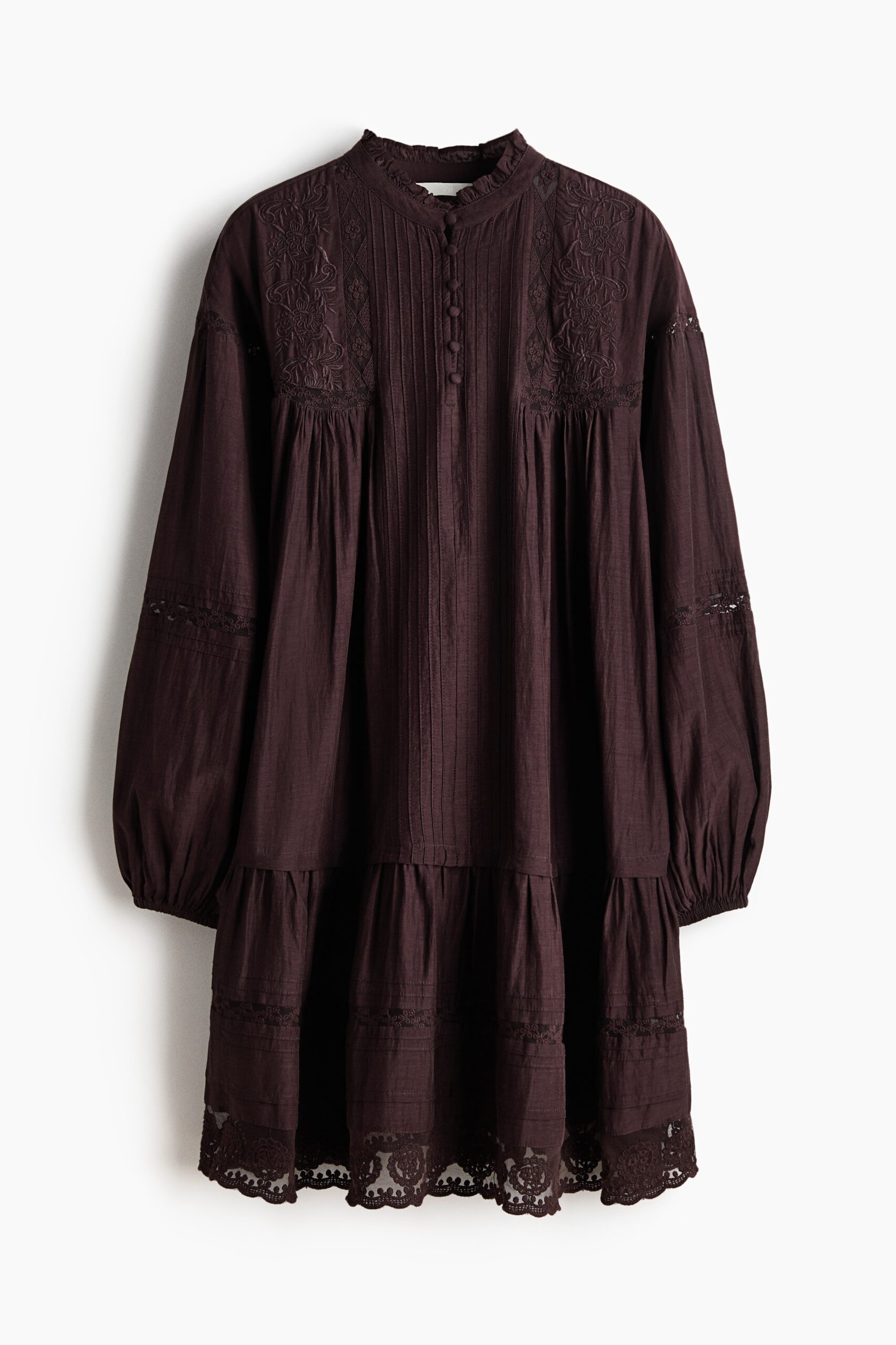 H & M - Tuniekjurk met kant - Donkerbruin