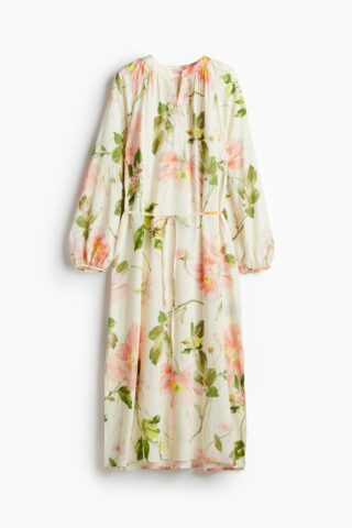 H & M - Jurk met ballonmouwen - Roomwit/Bloemen