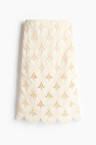 H & M - Kokerrok met gehaakte look - Roomwit