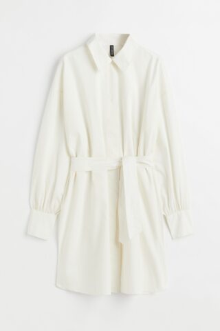 H & M - Overhemdjurk met strikceintuur - Wit