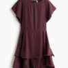 H & M - Strokenjurk met boothals - Pruimenrood