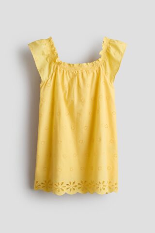 H & M - Katoenen jurk met broderie anglaise - Geel