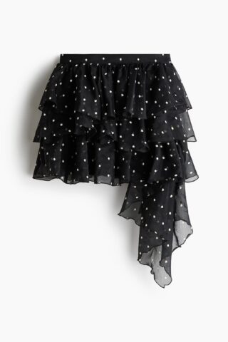 H & M - Gedrapeerde volantrok - Zwart/Polkadot