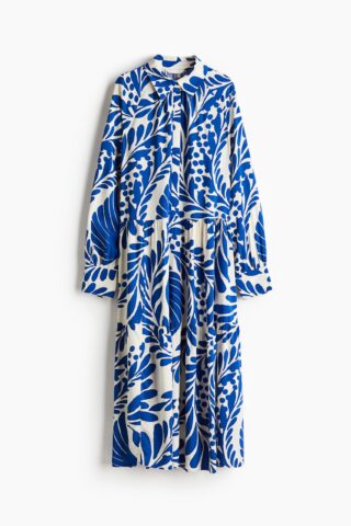 H & M - Overhemdjurk van viscose - Wit/Blauw Dessin