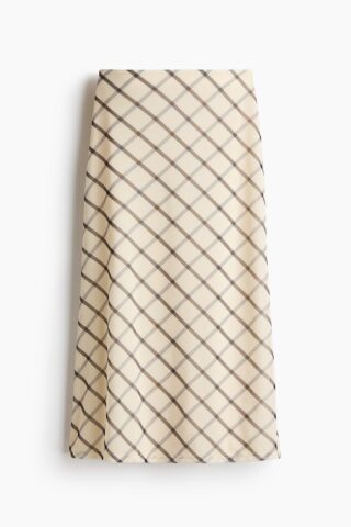 H & M - Lange rok van mesh - Lichtbeige/Geruit