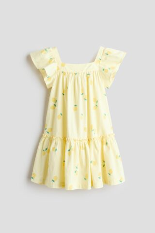 H & M - Uitlopende katoenen jurk - Lichtgeel/Citroenen