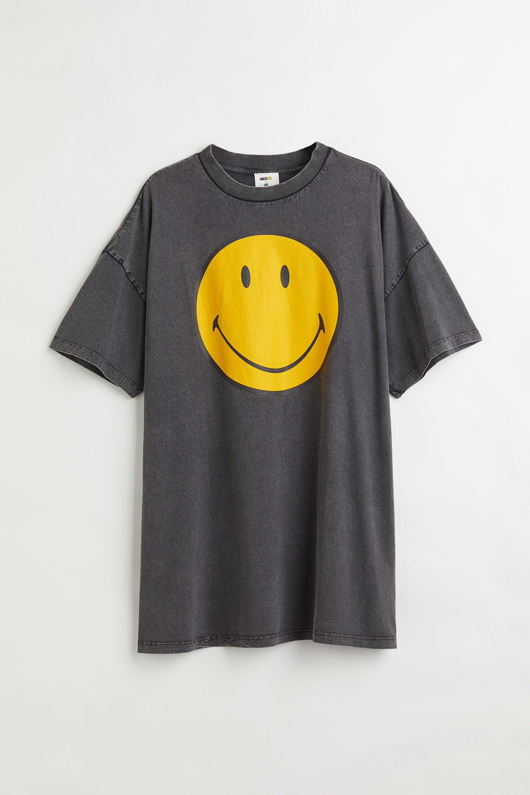 H & M - H & M - T-shirtjurk met motief - Donkergrijs/Smiley H & M - H & M - T-shirtjurk met motief - Donkergrijs/Smiley