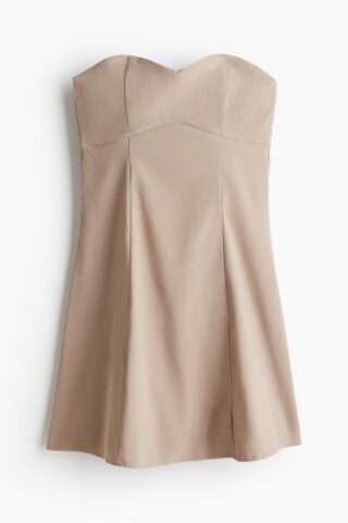 H & M - Bandeaujurk met uitlopende rok - Lichtbeige