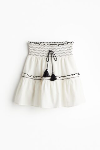 H & M - Rok met gesmokte taille - Wit