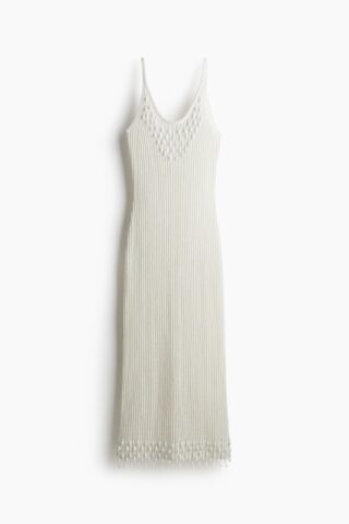 H & M - Gebreide jurk met kralen - Roomwit