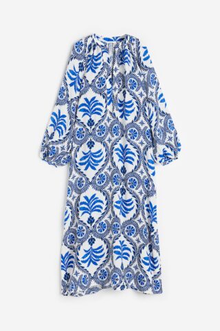 H & M - Oversized maxi-jurk - Wit/Blauw Dessin