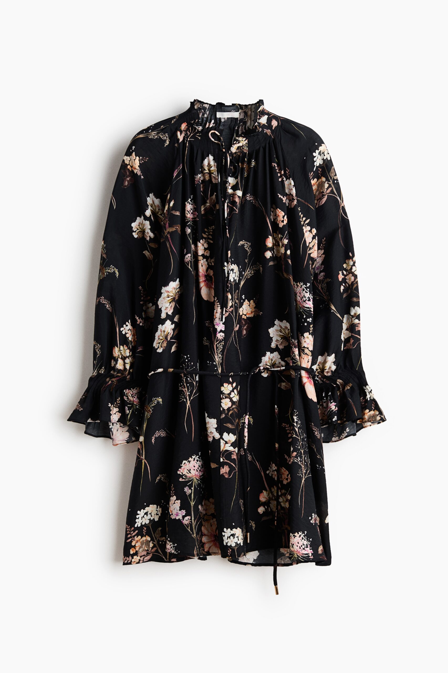 H & M - Tuniekjurk met strikceintuur - Zwart/Bloemen H & M - Tuniekjurk met strikceintuur - Zwart/Bloemen