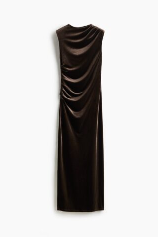 H & M - Mouwloze velours jurk - Donkerbruin