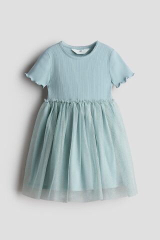 H & M - Jurk met tulen rok - Dusty Lichtturkoois