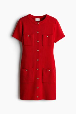 H & M - Ribgebreide jurk - Rood