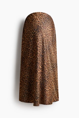 H & M - MAMA Satijnen slip-on rok - Donkerbruin/Luipaarddessin