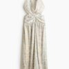 H & M - Open-back halterjurk - Beige/Bloemen