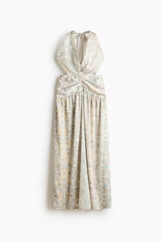 H & M - Open-back halterjurk - Beige/Bloemen