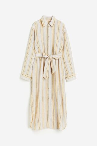 H & M - Linen shirt dress - Bleekgeel/Gestreept