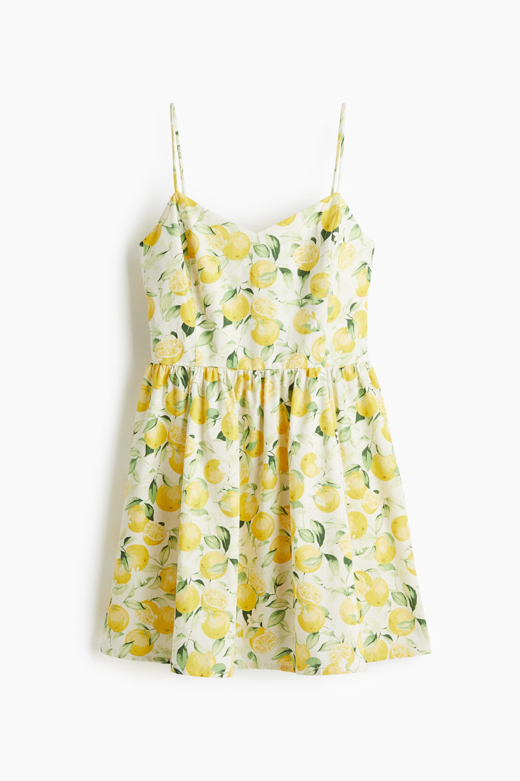 H & M - Katoenen jurk met uitlopende rok - Wit/Sinaasappels