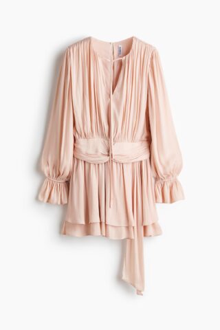 H & M - Gedrapeerde jurk met geknoopt detail - Poederroze