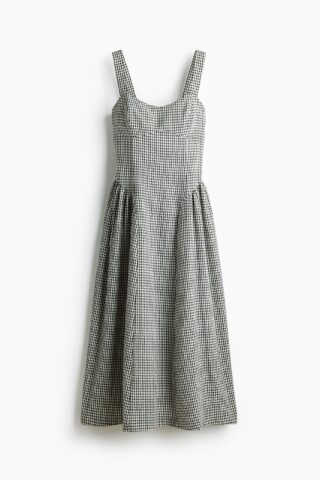 H & M - Flared-skirt midi dress - Zwart/Geruit