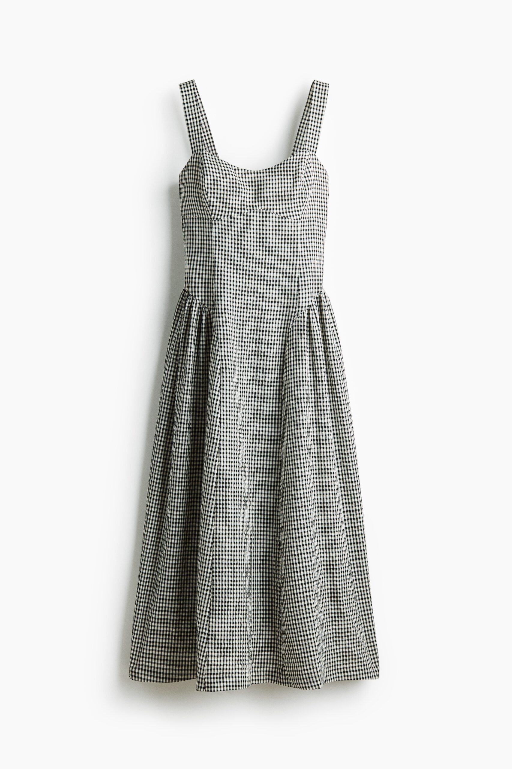 H & M - Flared-skirt midi dress - Zwart/Geruit