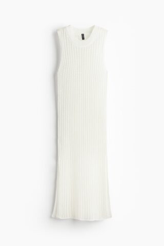 H & M - Gebreide jurk met laddersteekdetails - Roomwit