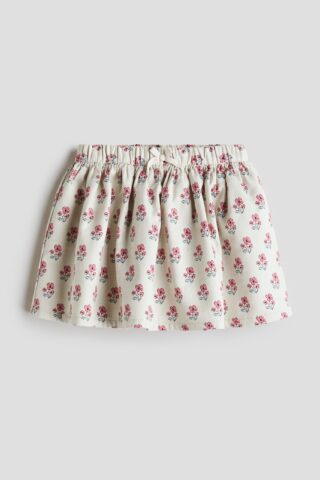 H & M - Uitlopende twill rok - Roomwit/Bloemen