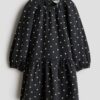 H & M - Jurk van katoenen mousseline - Donkergrijs/Hartjes