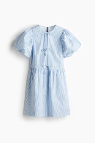 H & M - Popeline jurk met strikbandjes - Blauw/Wit Gestreept