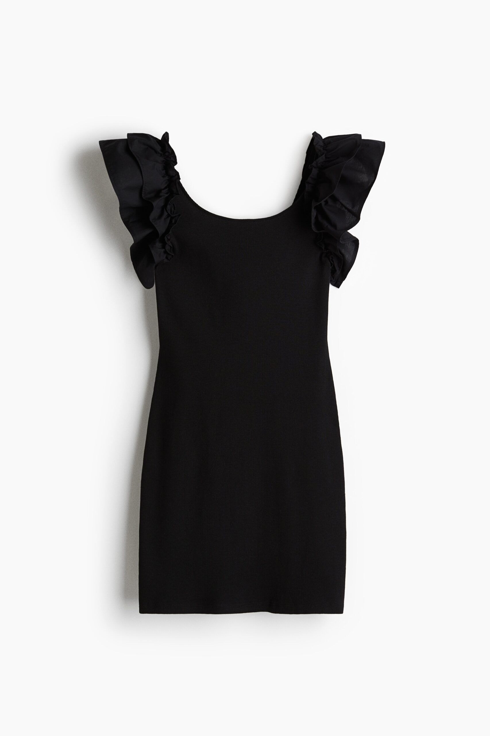 H & M - Tricot jurk met volant - Zwart