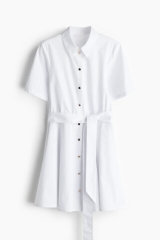 H & M - Overhemdjurk met strikceintuur - Wit