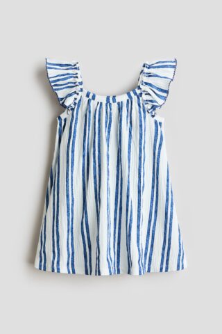 H & M - Jurk van structuurtricot - Wit/Blauw Gestreept